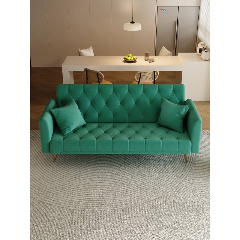 Green Velvet 71" Convertible Double Futon Sofa Bed with Adjustable